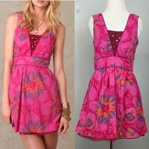 Free People Fuchsia Floral Cross Back Dress Sz 4